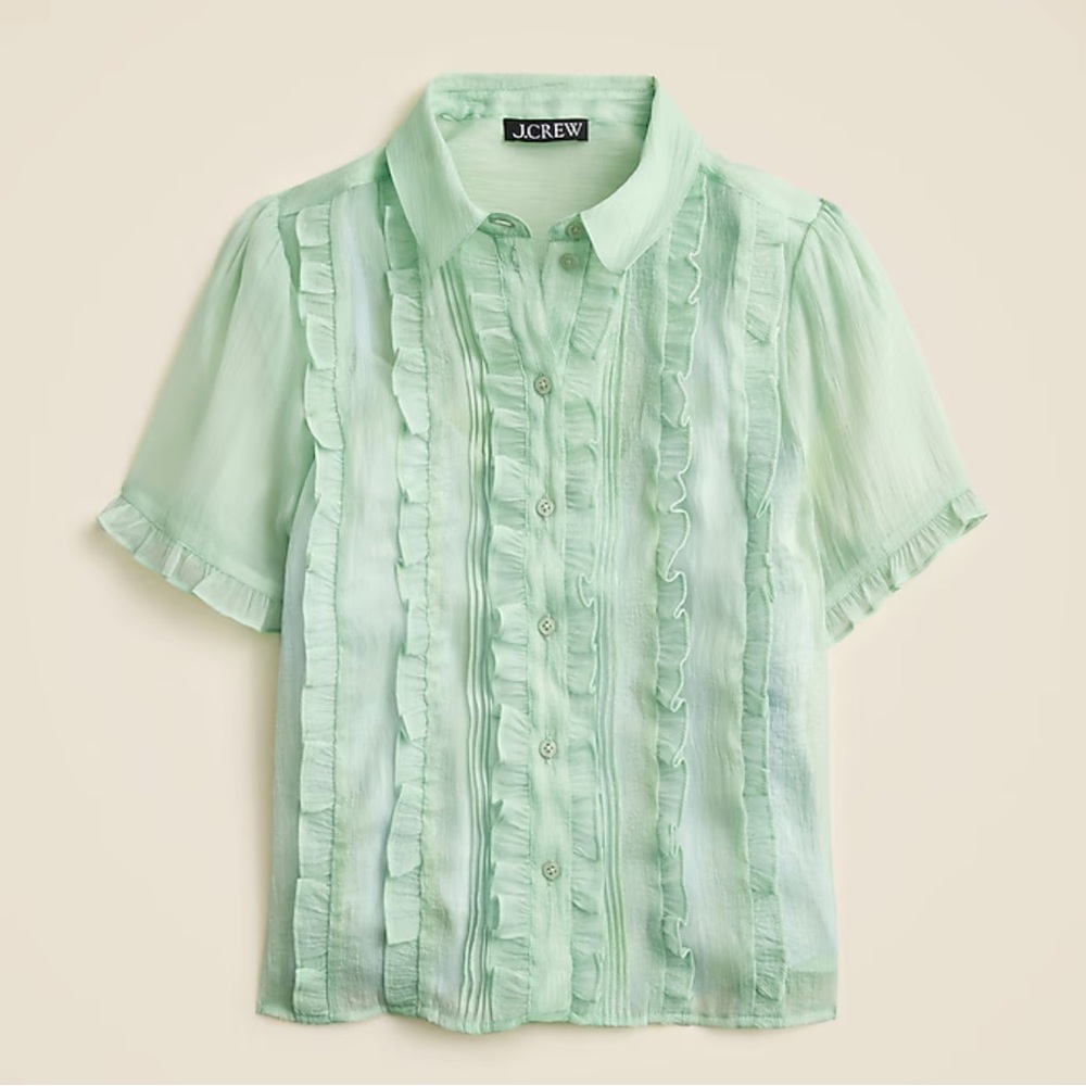 J. Crew Mint Green Ruffle Blouse with blue cami